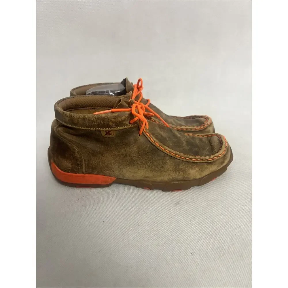 Twisted X Men's Neon Orange Brown Leather Bomber Driving Moc MDM0019 Size 6M